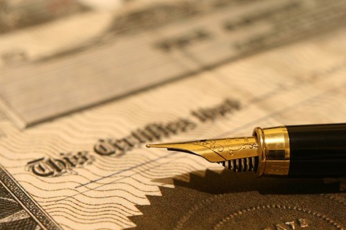 Fountain pen on a corporate seal